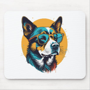 Retro Dog wearing sunglasses Mouse Mat