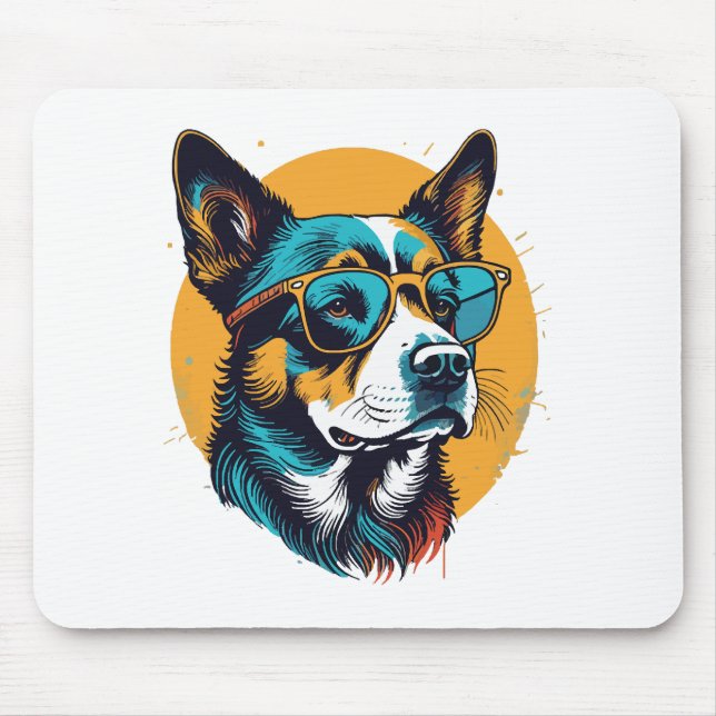 Retro Dog wearing sunglasses Mouse Mat (Front)