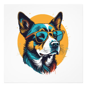 Retro Dog wearing sunglasses Photo Print