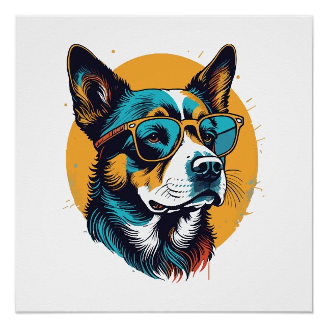 Retro Dog wearing sunglasses Poster (Front)