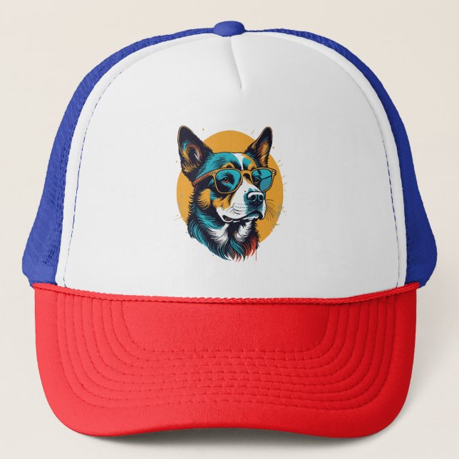 Retro Dog wearing sunglasses Trucker Hat (Front)