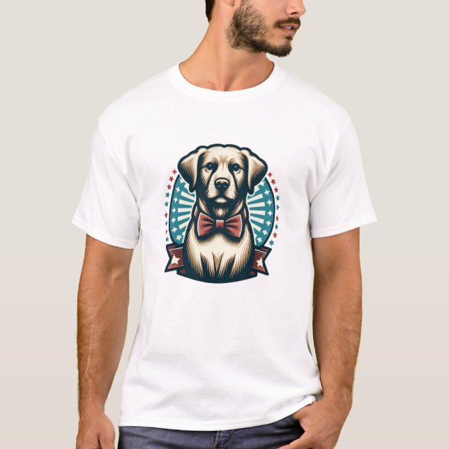 Retro Dog with Bowtie Graphic T-Shirt (Front)