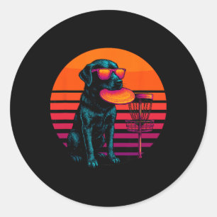 Retro Dog With Disc Golf Disc Disc Golfer Classic Round Sticker