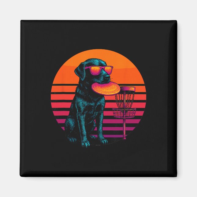 Retro Dog With Disc Golf Disc Disc Golfer  Magnet (Front)