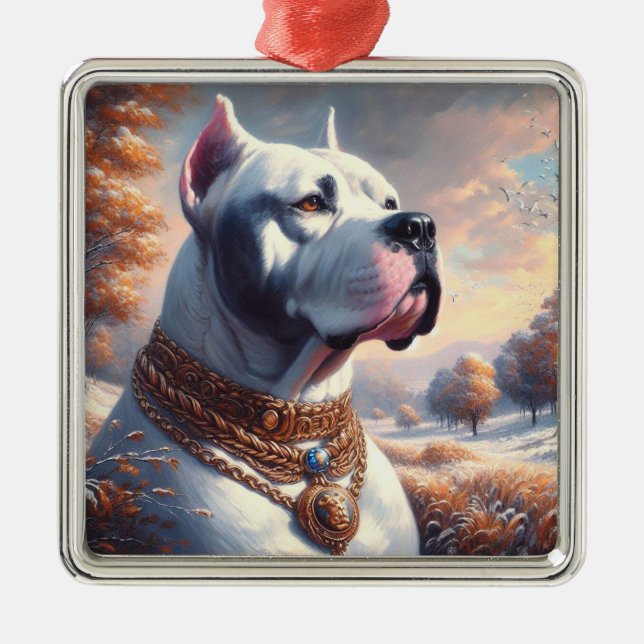 Retro Dogo Argentino Painting Metal Tree Decoration (Front)