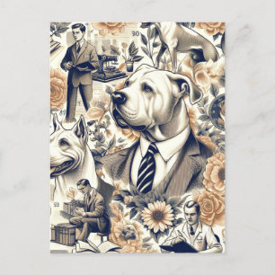 Retro Dogo Argentino Seamless Postcard