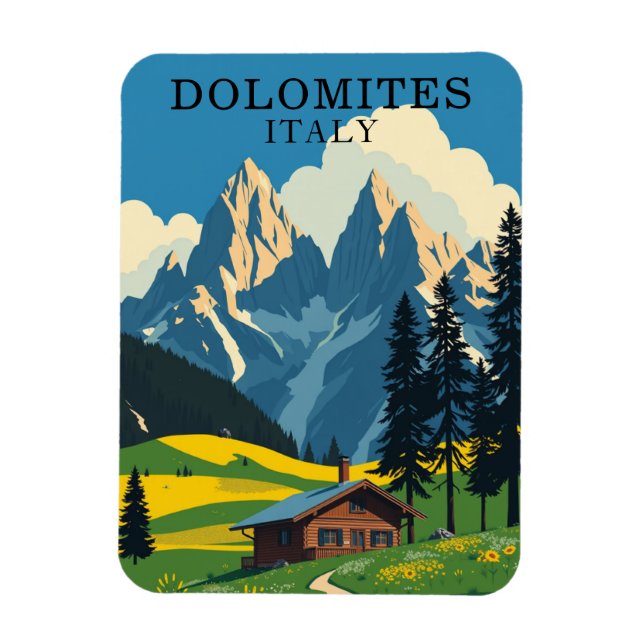Retro Dolomites Italy Travel Souvenir Magnet (Vertical)