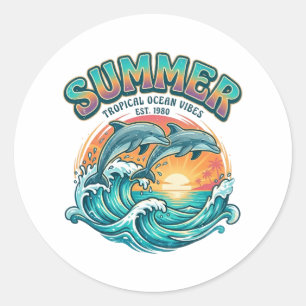 Retro Dolphin tropical / beach summer vacation  Classic Round Sticker