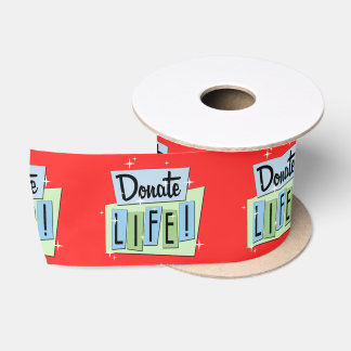 Retro Donate Life with red background Satin Ribbon