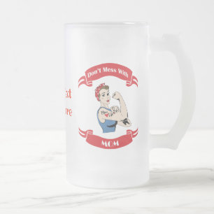 Retro Don't Mess with MOM Frosted Glass Beer Mug