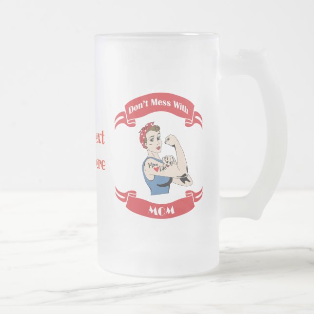 Retro Don't Mess with MOM Frosted Glass Beer Mug (Right)