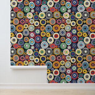 Retro Doodle Circles Colourful Accent Wallpaper