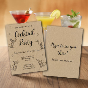 Retro Doodle Kraft Paper Simple Cocktail Party Invitation