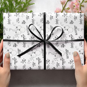 Retro Doodle Modern Balloon Happy Birthday  Wrapping Paper