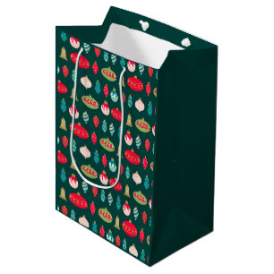 Retro Doodle Ornaments in Red Green Pink Gold Medium Gift Bag