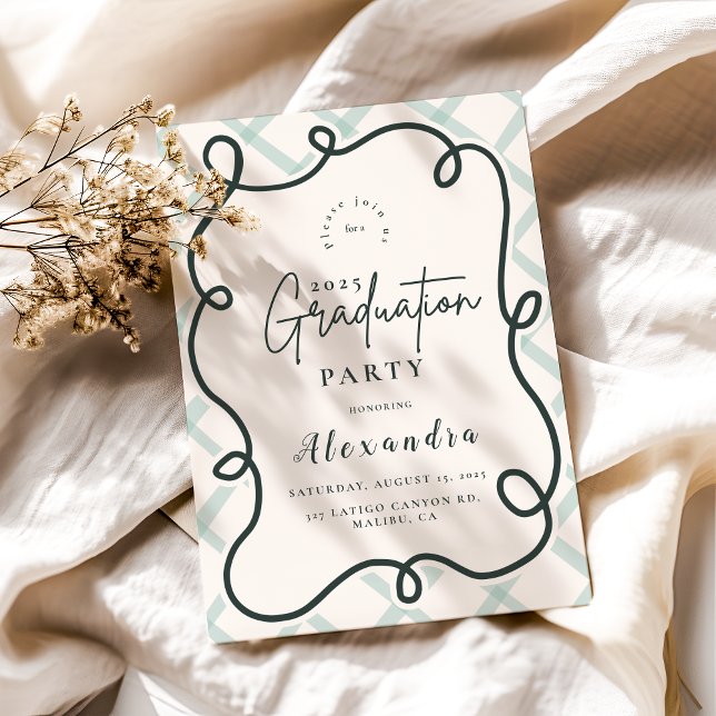 Retro Doodle Wavy Frame  Graduation Invitation (Creator Uploaded)