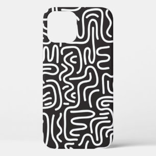 Retro Doodle Wavy Lines: Monochrome iPhone 12 Case