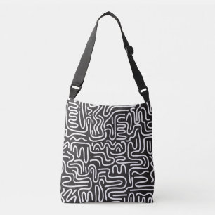Retro Doodle Wavy Lines: Monochrome Crossbody Bag