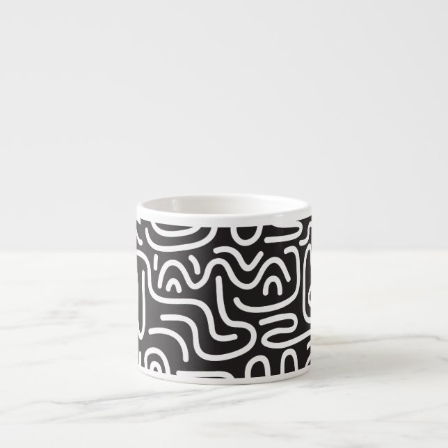 Retro Doodle Wavy Lines: Monochrome Espresso Cup (Front)