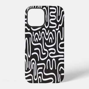 Retro Doodle Wavy Lines: Monochrome iPhone 12 Case