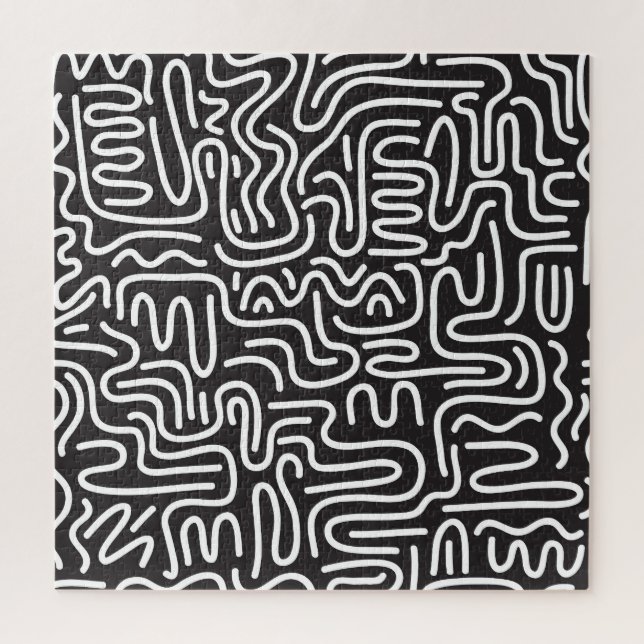 Retro Doodle Wavy Lines: Monochrome Jigsaw Puzzle (Vertical)