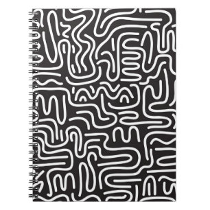 Retro Doodle Wavy Lines: Monochrome Notebook