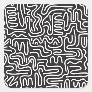 Retro Doodle Wavy Lines: Monochrome Square Sticker