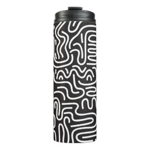 Retro Doodle Wavy Lines: Monochrome Thermal Tumbler