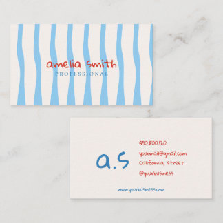 retro doodle whimsical blue business card