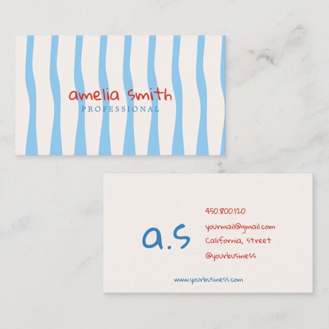 retro doodle whimsical blue business card (Front/Back)