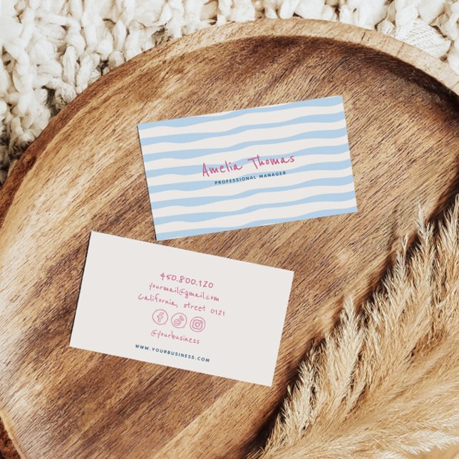 retro doodle whimsical blue business card (Creator Uploaded)