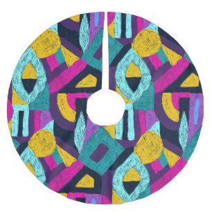 Retro doodles: geometric pop art. brushed polyester tree skirt