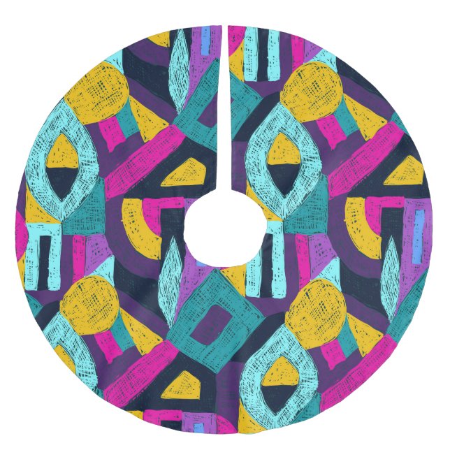 Retro doodles: geometric pop art. brushed polyester tree skirt (Front)