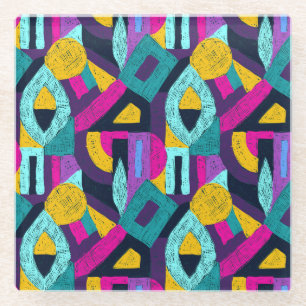 Retro doodles: geometric pop art. glass coaster
