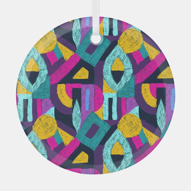 Retro doodles: geometric pop art. glass tree decoration (Front)