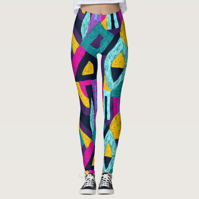 Retro doodles: geometric pop art. leggings (Front)