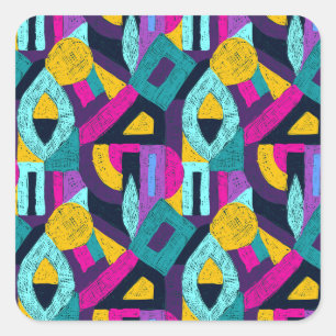 Retro doodles: geometric pop art. square sticker