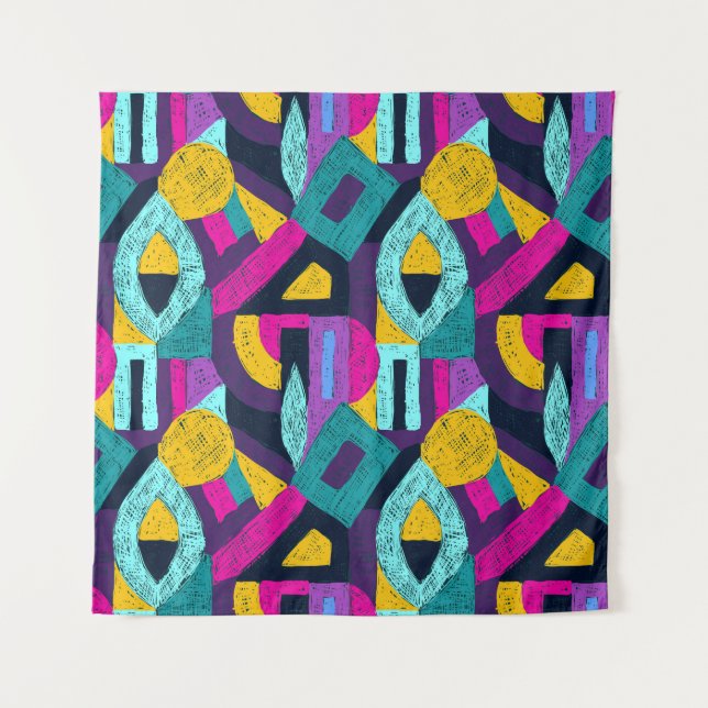 Retro doodles: geometric pop art. tapestry (Front)
