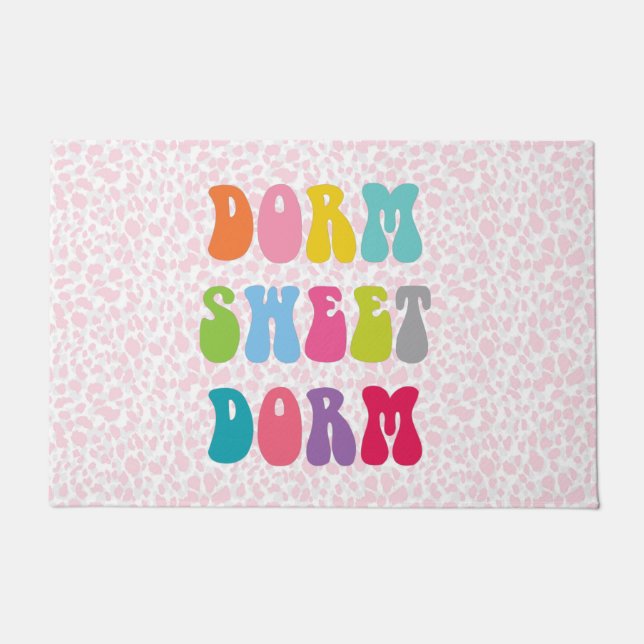 Retro “Dorm Sweet Dorm” Pink Cheetah Door Mat (Front)