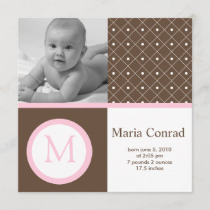 Retro Dot Photo Birth Announcement