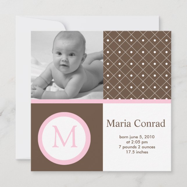 Retro Dot Photo Birth Announcement (Front)