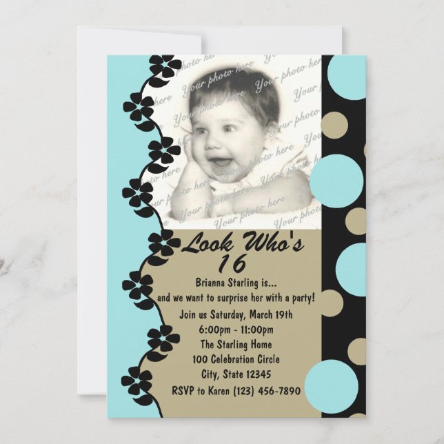 Retro Dot Photo Birthday Invitation (Front)