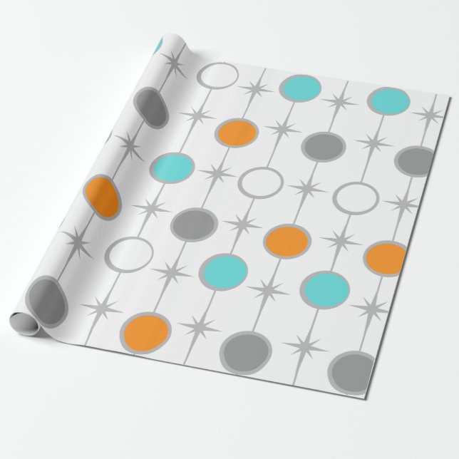 Retro Dots and Starbursts Wrapping Paper (Unrolled)