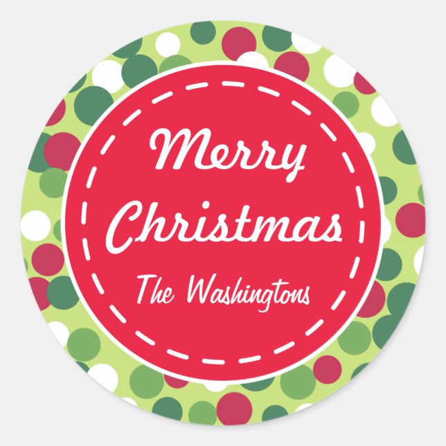 Retro Dots Christmas Gift Tag Stickers (Front)
