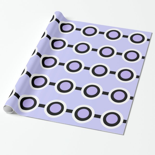 Retro dots geometric purple black wrapping paper (Unrolled)
