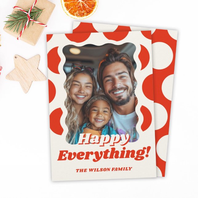 Retro Dots Happy Everything Stylish Fun Photo Holiday Card (Creator Uploaded)