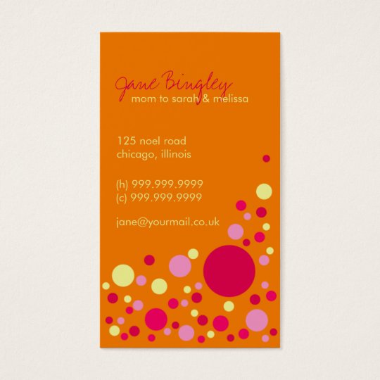 "Retro Dots" Orange & Pink Mummy Business Card