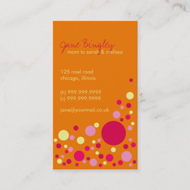 "Retro Dots" Orange & Pink Mummy Business Card (Front)