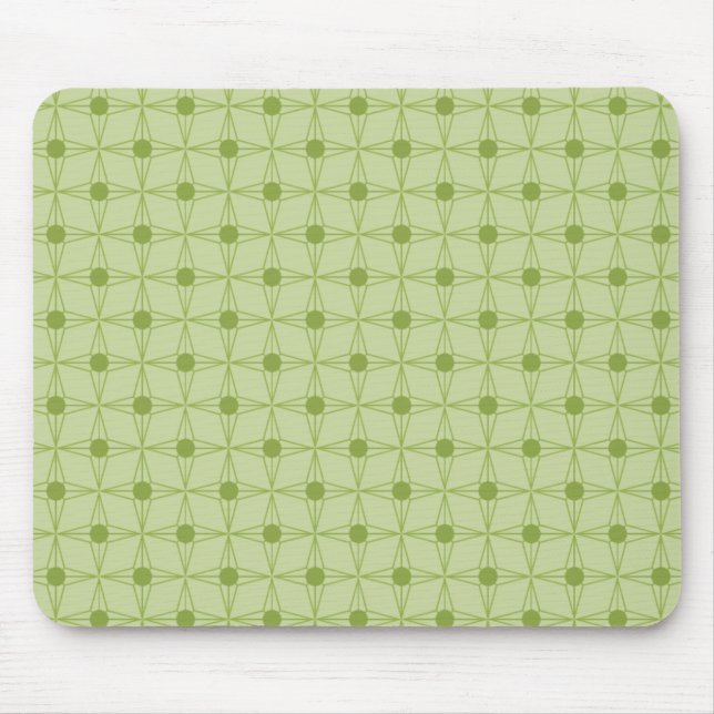 Retro Dotted Star Mousepad, Olive Green Mouse Mat (Front)