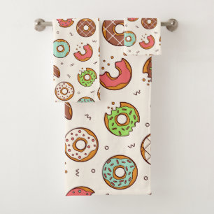 Retro Doughnut Pattern Cute Colourful Style Bath Towel Set